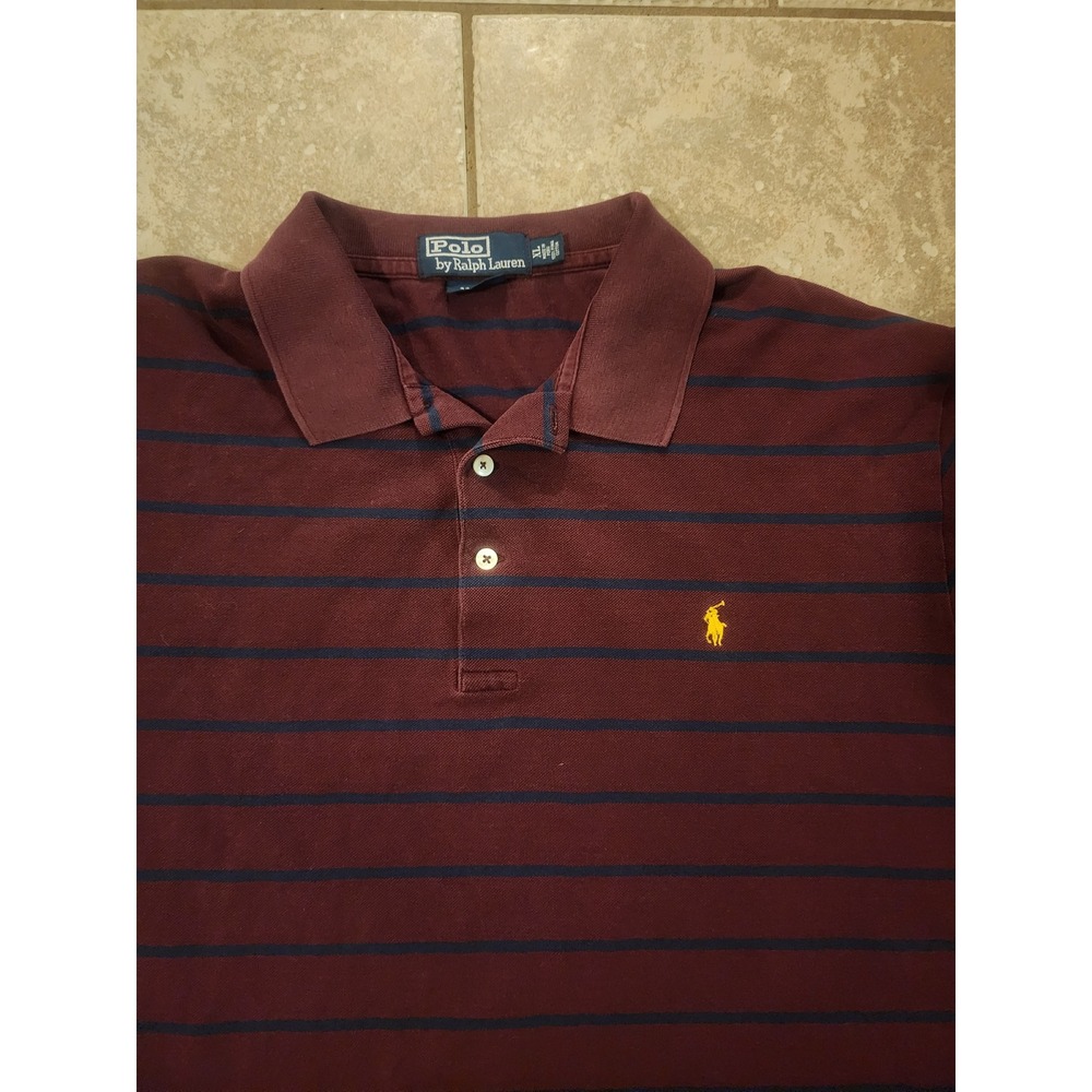 Polo Ralph Lauren Mens XL Golf Fit Pima Cotton Striped Polo Shirt Burgundy Navy